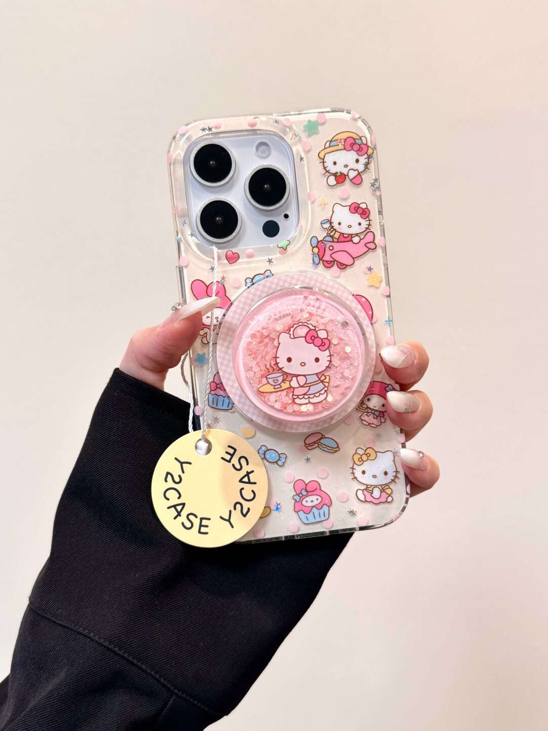 Ameigas Magnetic Maid Kitty Case - Cute Heart & Lace Design with Detachable Pearl Chain & 2-Layer IMD Protection