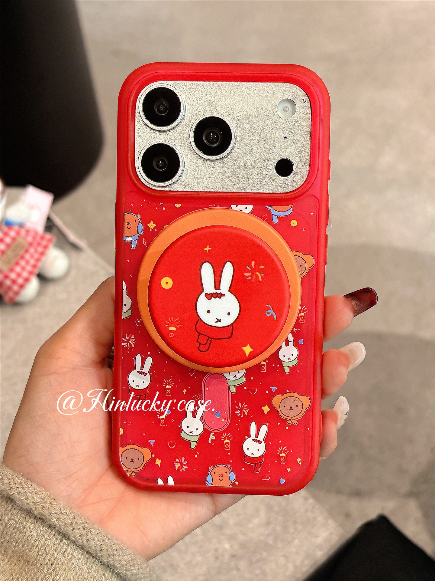 Ameigas Sparkler Bunny Case - Red Fireworks & Miffy-Inspired MagSafe Skin-Feel Cover