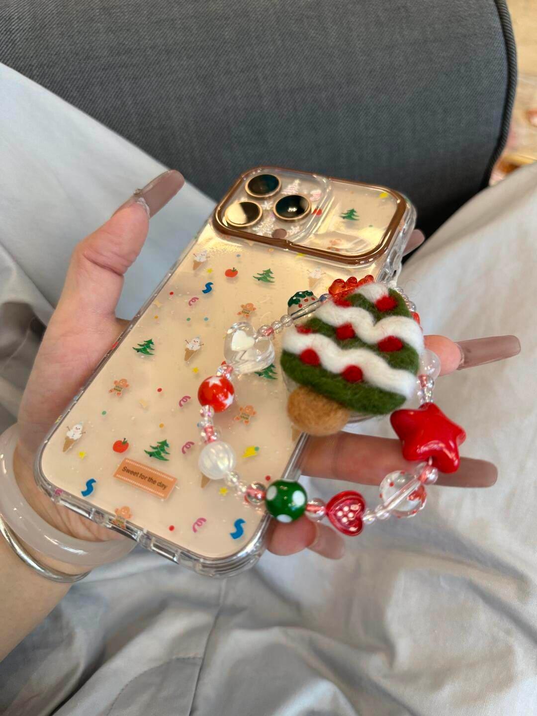 Ameigas Christmas Plush Case - Full-Screen Tree, Gingerbread & Snowflake Design with Clear Soft-Grip & Flip-Out Stand - Ameigas