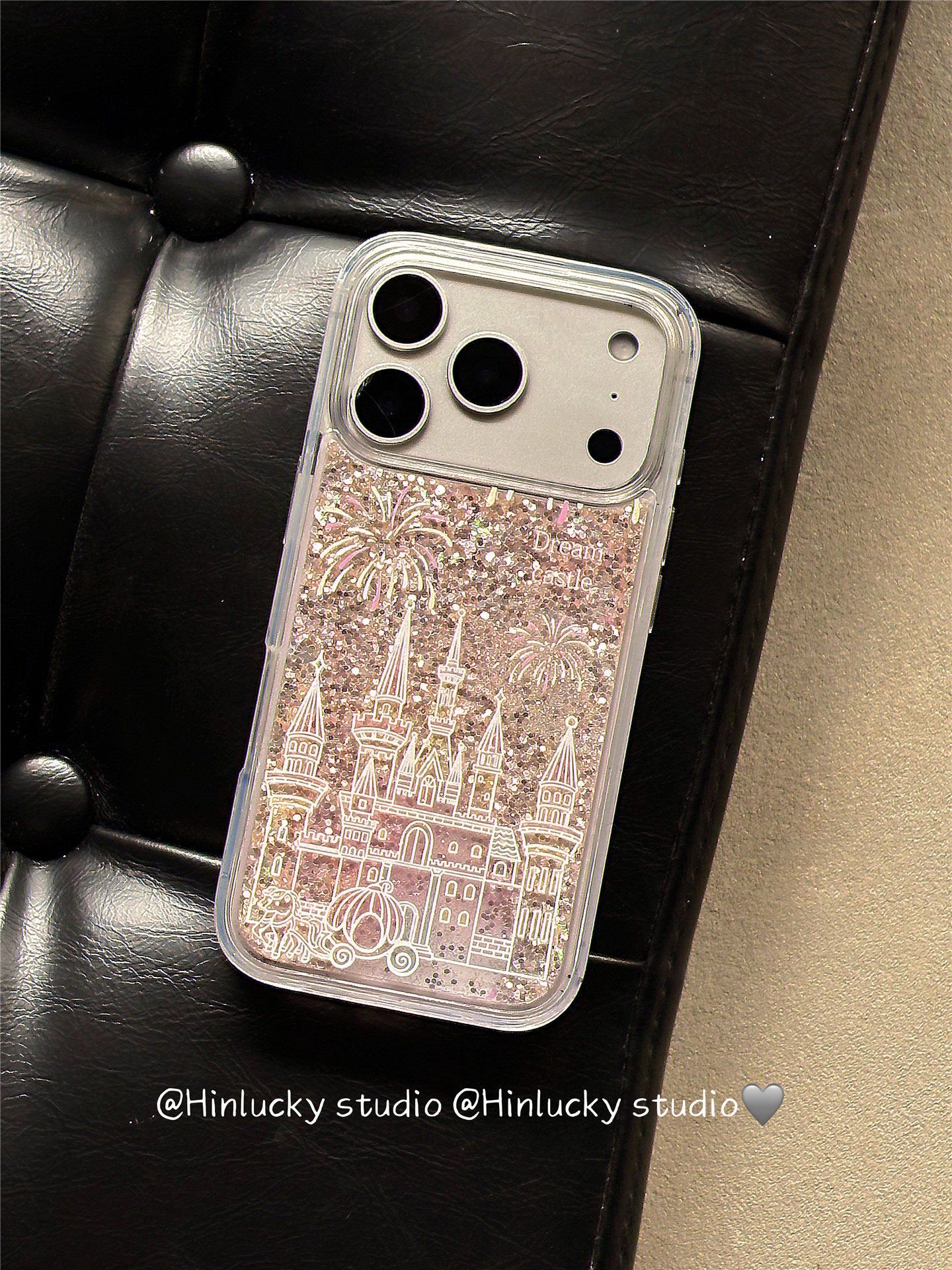 Ameigas Dreamy Pink Princess Castle Glitter Phone Case