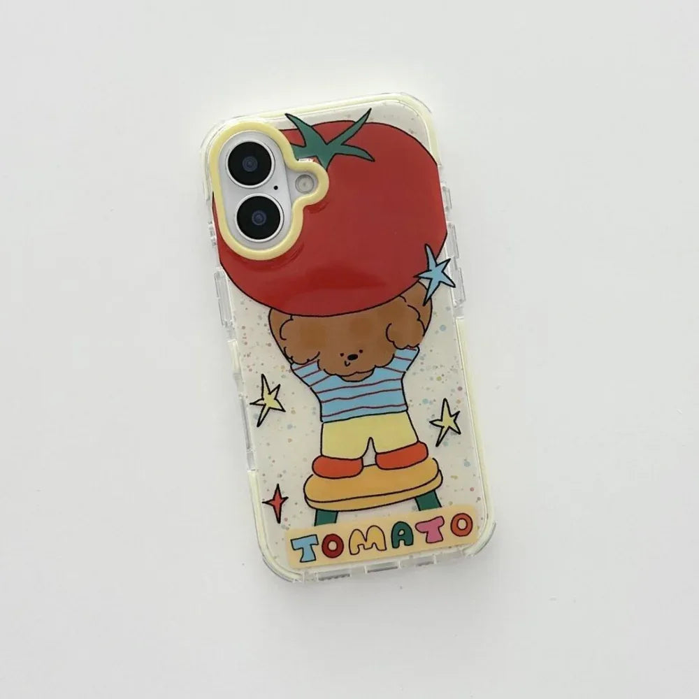 Ameigas Cartoon Case - Adorable Bear Holding Tomato Print with Full-Edge Protection - Ameigas