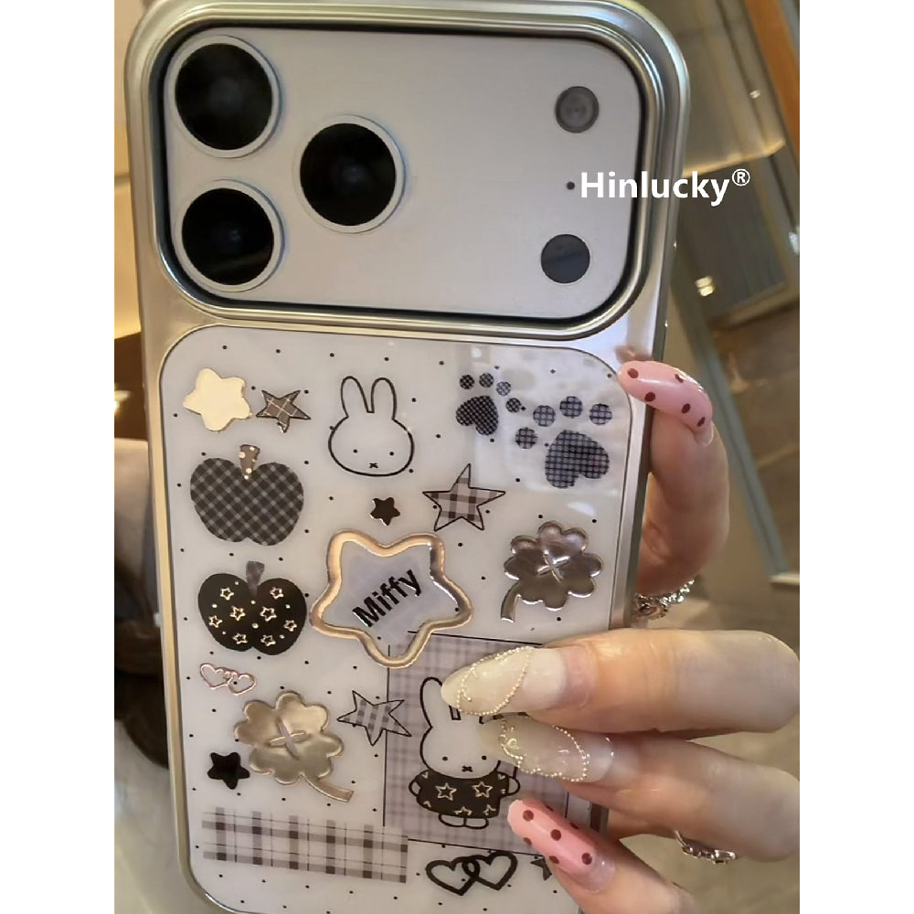 Ameigas Monochrome Bunny Case - Electroplated Gold Tribute Silhouette Cover for iPhone