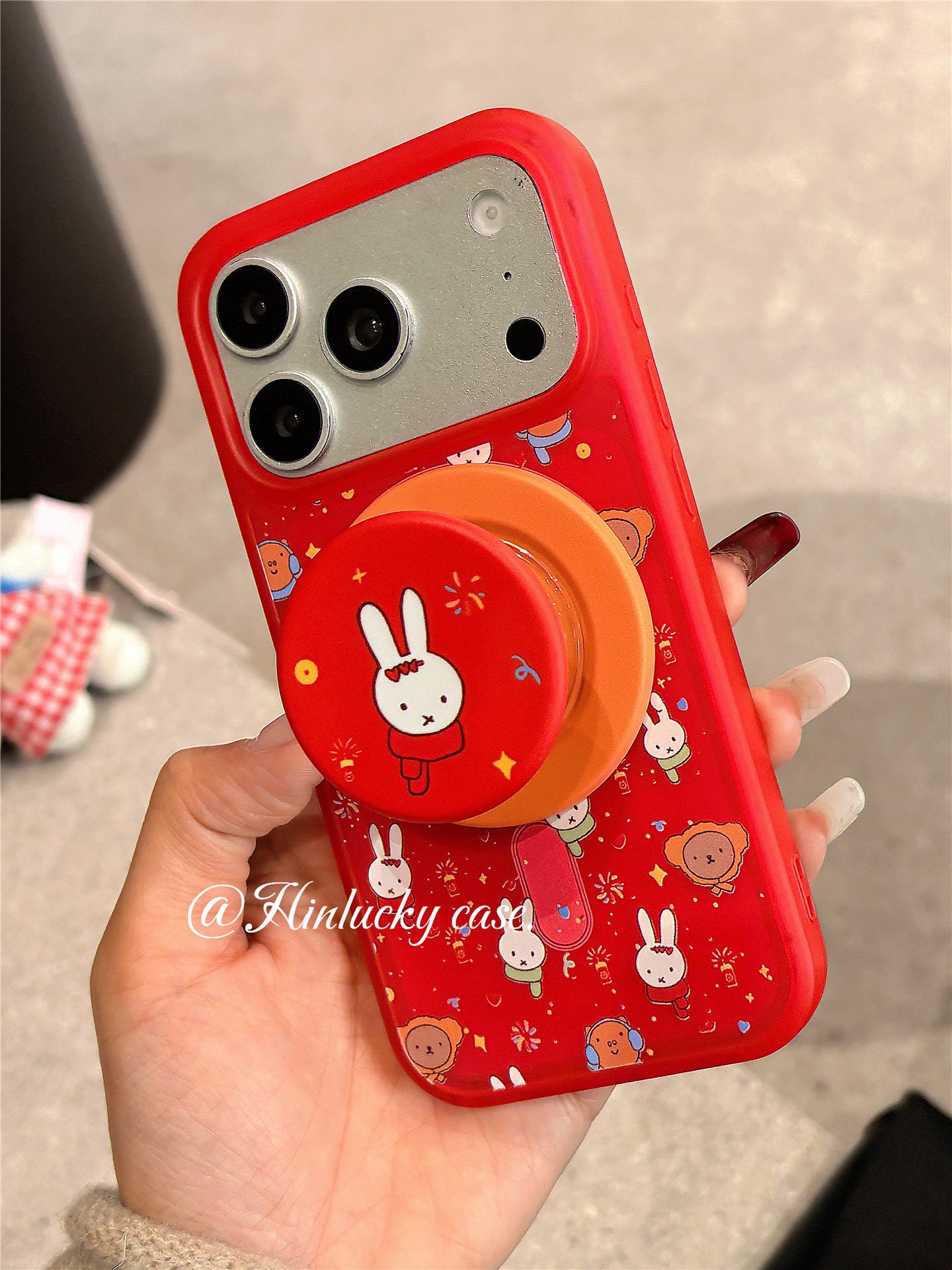 Ameigas Sparkler Bunny Case - Red Fireworks & Miffy-Inspired MagSafe Skin-Feel Cover