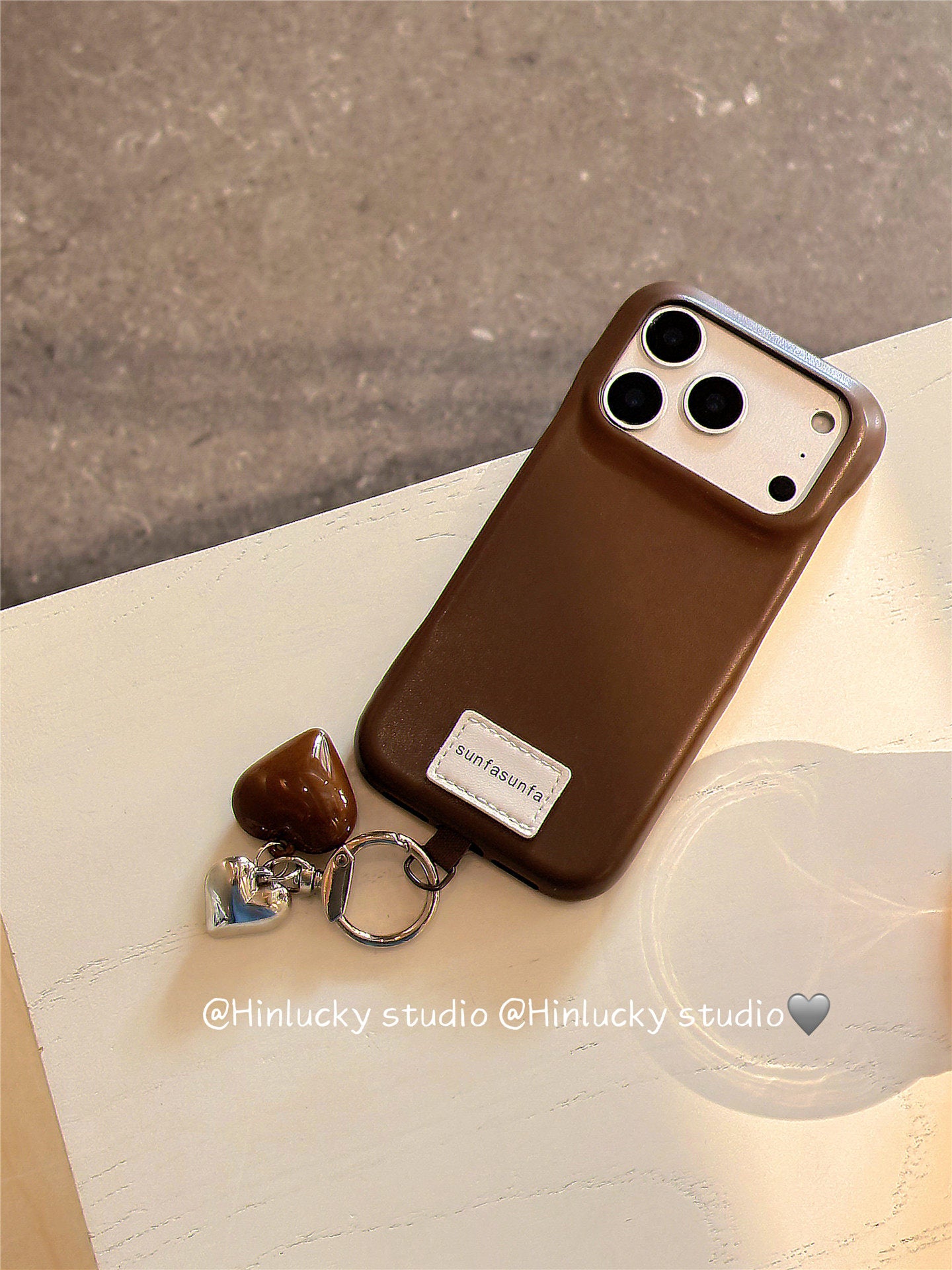 Ameigas Solid Color Leather Heart Charm Protective Phone Case