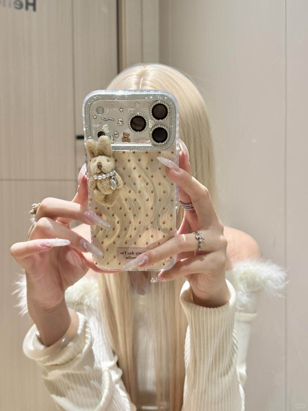 Ameigas Sparkly Bunny Polka Dot Soft Phone Case