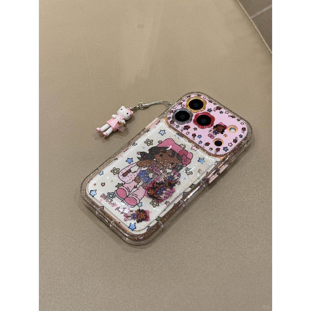 Ameigas Fashion Star Long-Leg Black Cat Slide Charm Phone Case