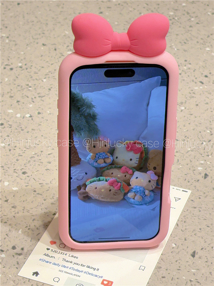 Ameigas Puff Bow Bliss Case - 3D Pink Bow Silicone Cover for iPhone