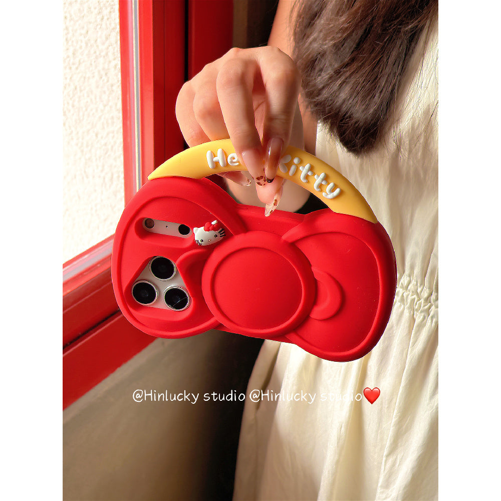 Ameigas Bow-Tied Whiskers Case - Red Ribbon Kitty Silicone Cover for iPhone