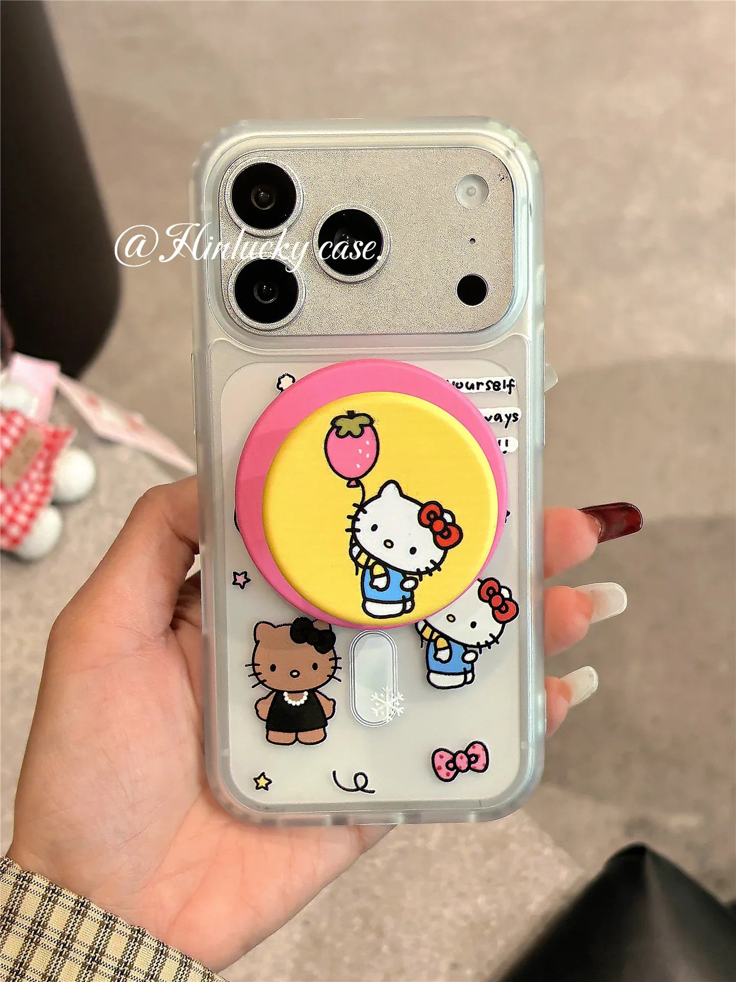 Ameigas Berry Balloon Kitty Case - Strawberry Cat & Balloon MagSafe Velvet Cover - Ameigas