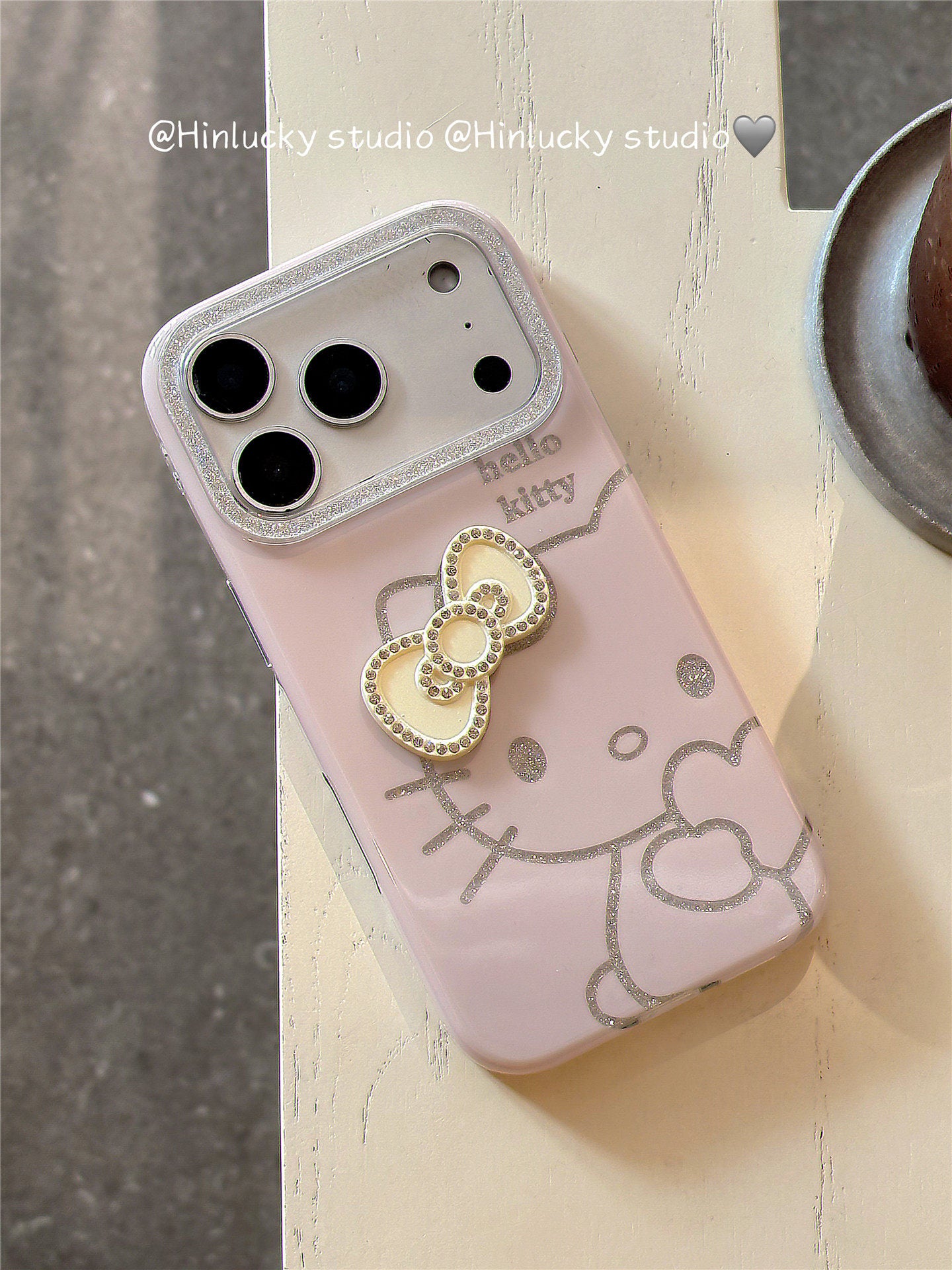 Ameigas Glitter Bow-Kitty Case - Pink Heart & Cat with MagSafe Pull-Ring