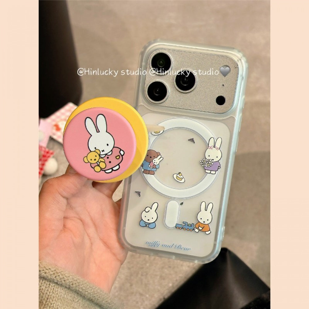 Ameigas Frosted Bunny Case - Miffy-Inspired MagSafe Cover with Pull-Ring Stand