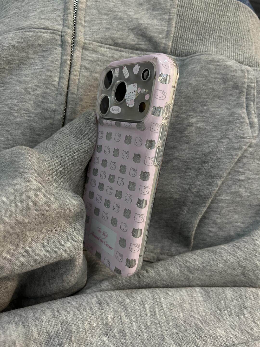 Ameigas Glitter Bloom Case - Full-Screen Pink Sparkle Cat Portrait Hard Shell