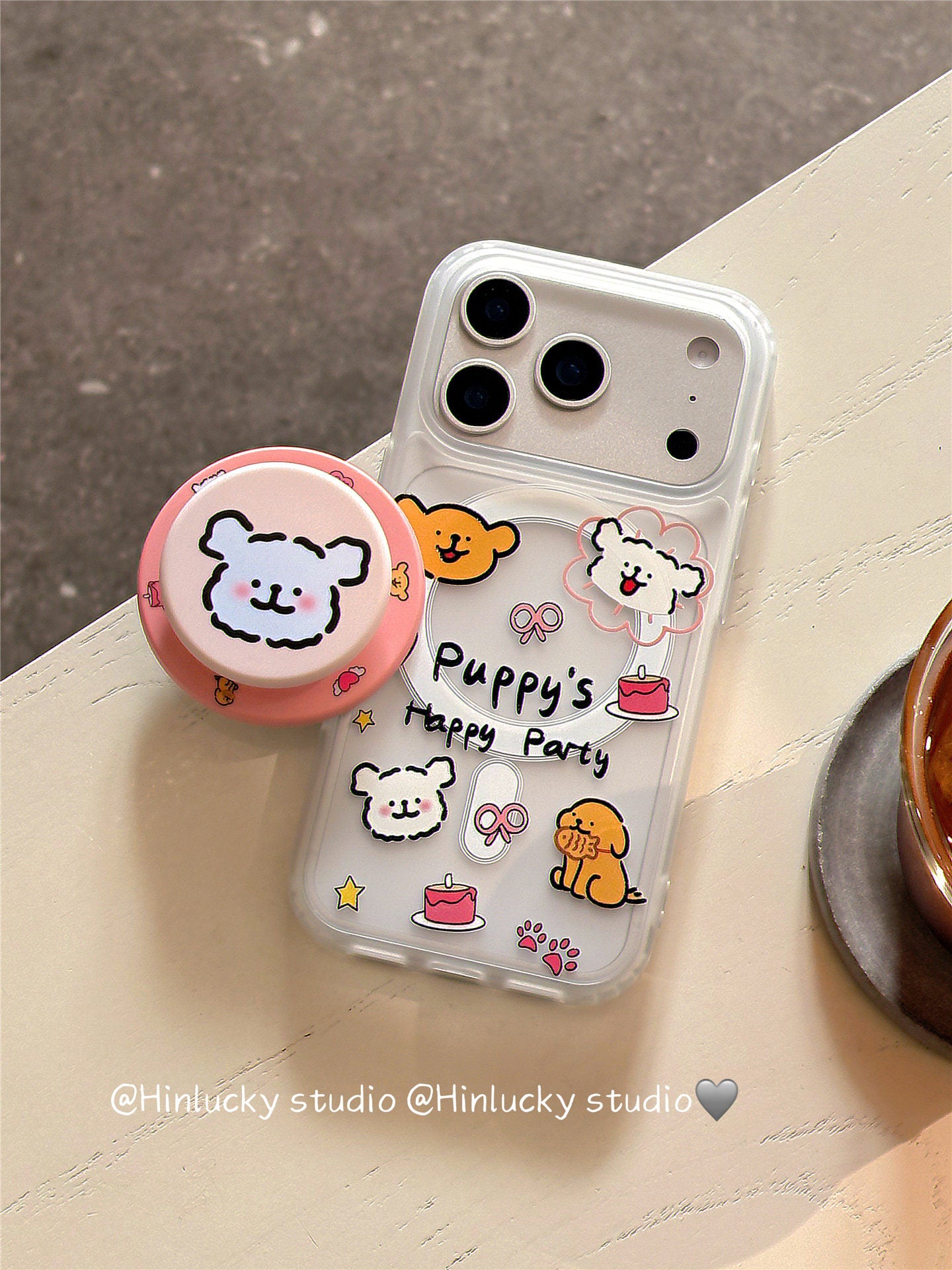 Ameigas Playful Pup Case - Cute Cartoon Dog MagSafe Frosted Cover with Stand