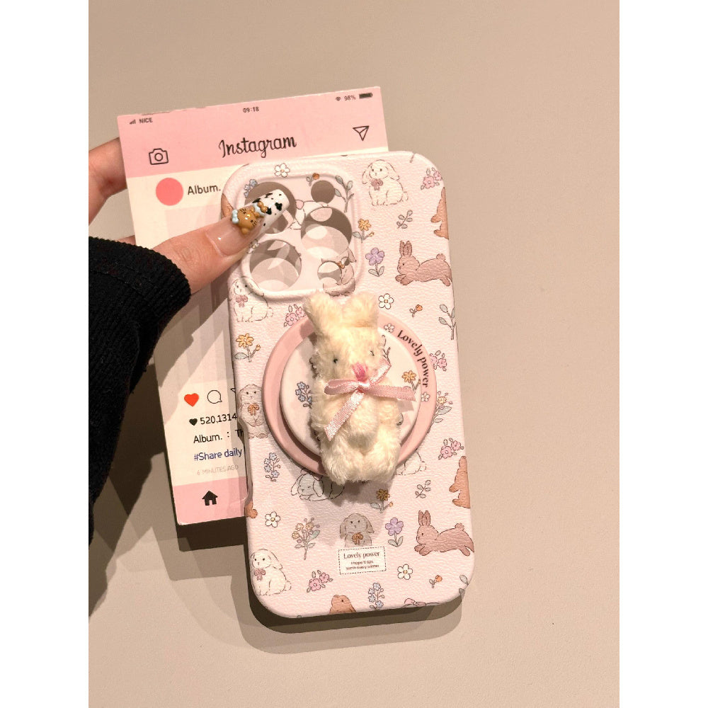 Ameigas Spring Floral Bunny Case - Pink Blossom & Rabbit Print with Full-Body Magnetic Protection