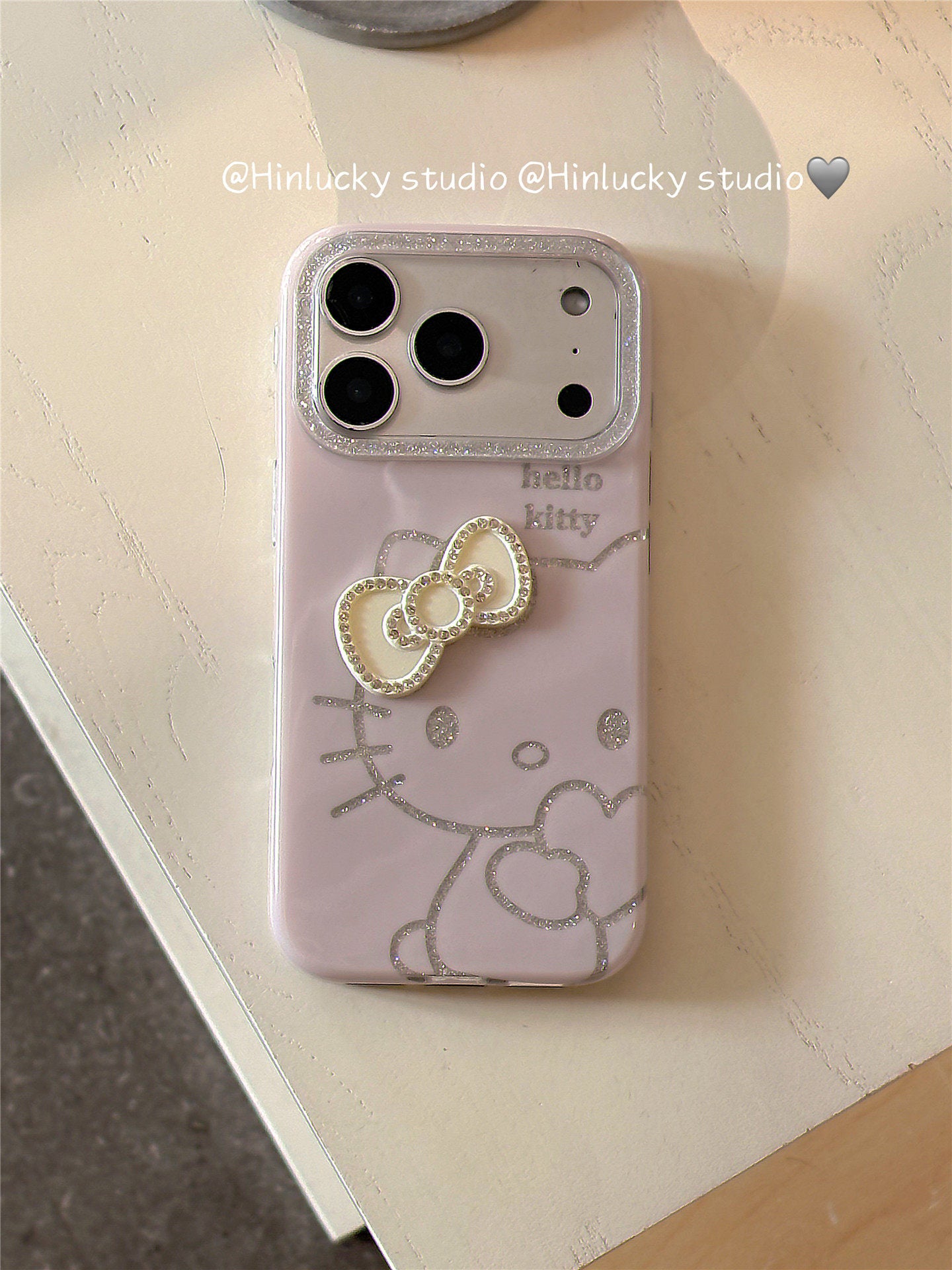 Ameigas Glitter Bow-Kitty Case - Pink Heart & Cat with MagSafe Pull-Ring