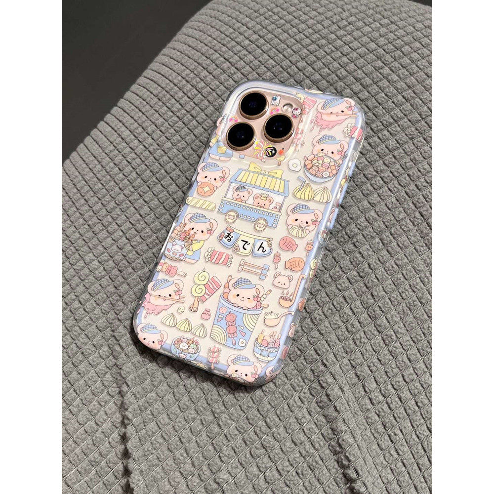Ameigas Snack Fair Bear Case - Cute Picnic Market Dual-Mode Cover & MagSafe Stand