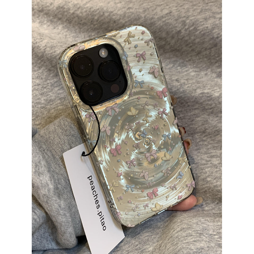 Ameigas Silver Swirl Case - Elegant Whirlpool & Colorful Bow Design with Full Protection