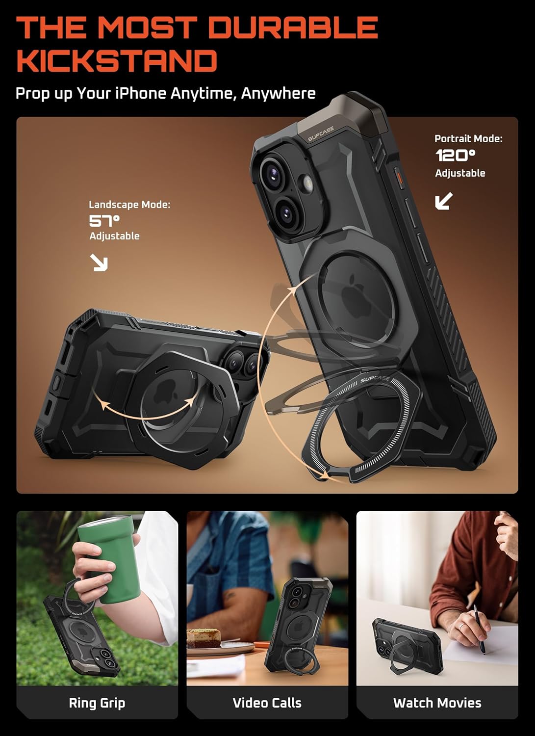 Ameigas Rugged Magnetic Phone Case with Kickstand & Camera Cover