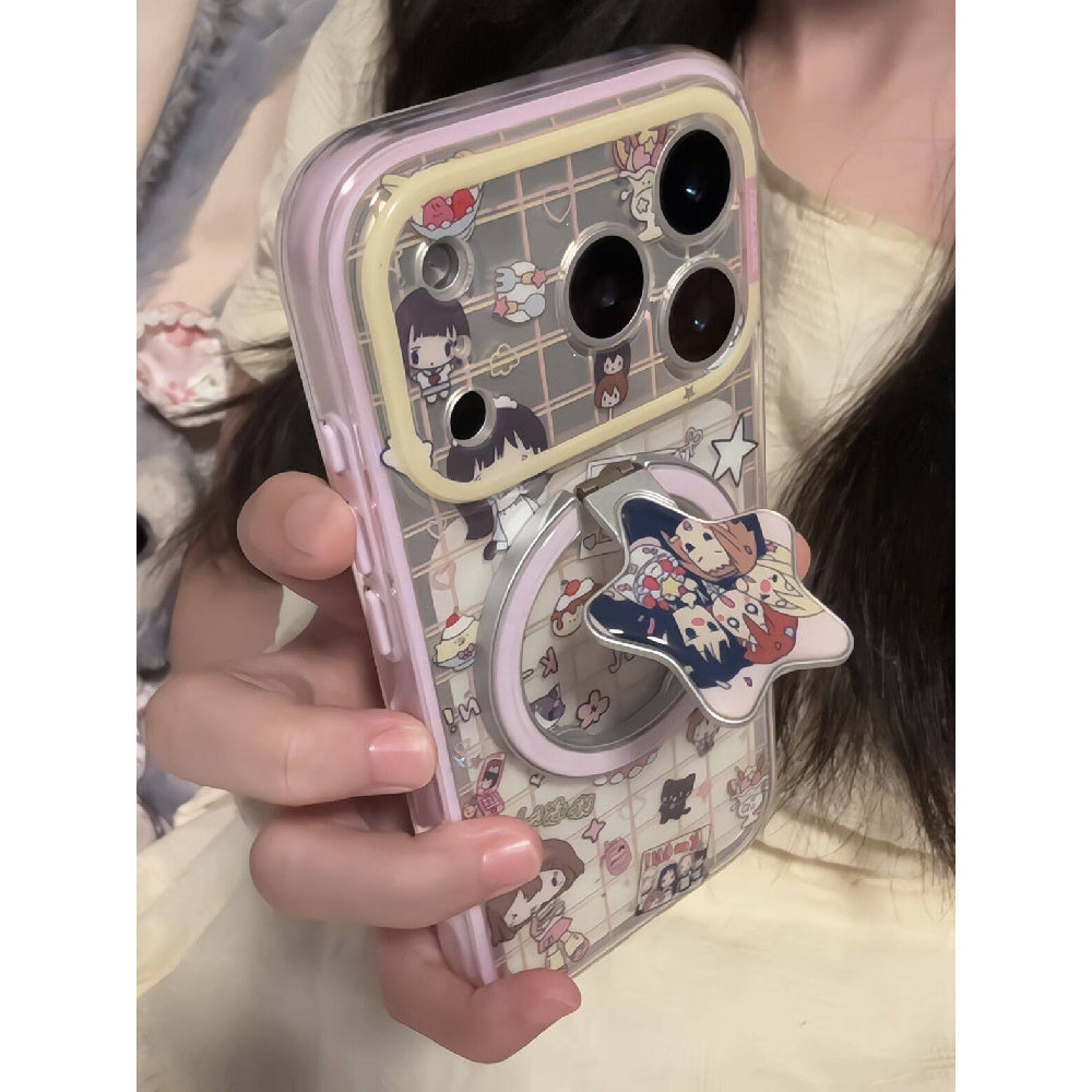 Ameigas Pink Plaid Magnetic Stand Phone Case