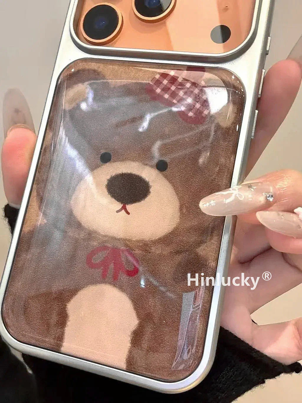 Ameigas Cute Brown Bear Electroplated Glossy Phone Case - Ameigas