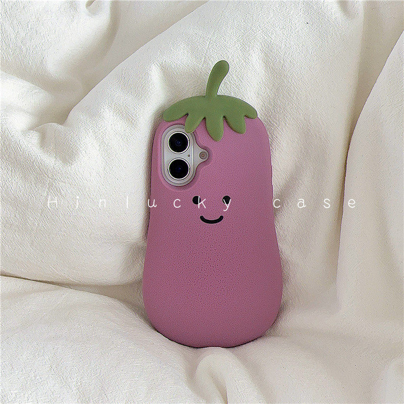 Ameigas Smirking Eggplant Case - Purple Emoji Silicone Cover for iPhone