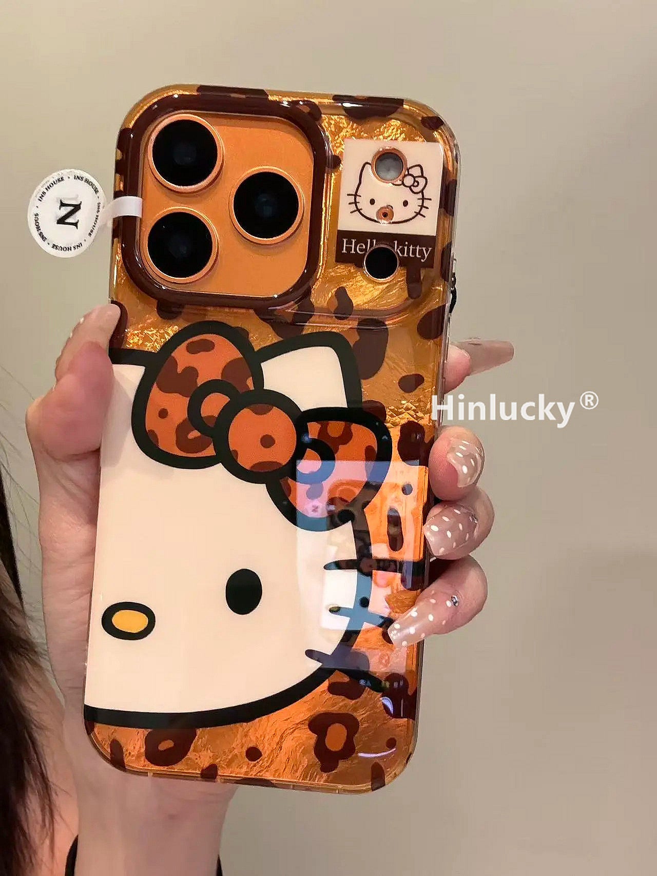 Ameigas Maillard Bow-Kitty Case - Leopard Print Cat with Detachable Chain & Foil Guard