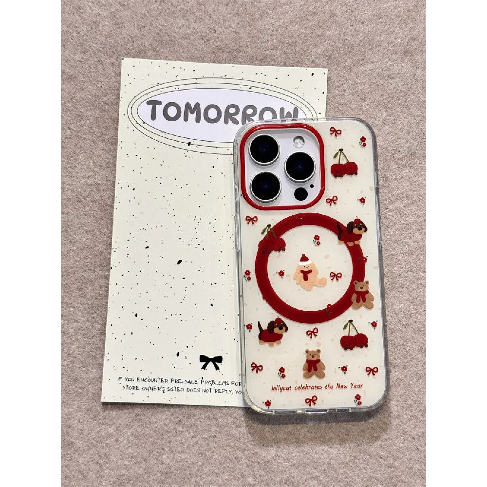 Ameigas Cute Cherry Bear & Dachshund Magnetic Stand Phone Case - Ameigas