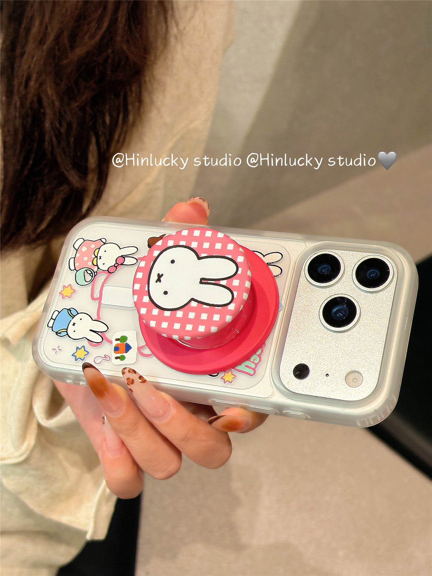 Ameigas Velvet-Hop Bunny Case - Cartoon Rabbit MagSafe Stand & Skin-Feel Cover