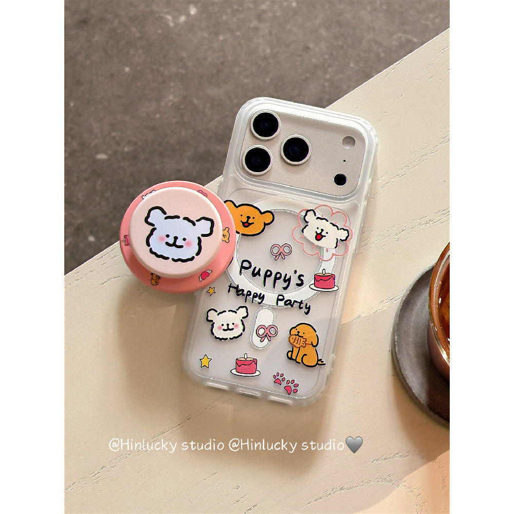 Ameigas Playful Pup Case - Cute Cartoon Dog MagSafe Frosted Cover with Stand
