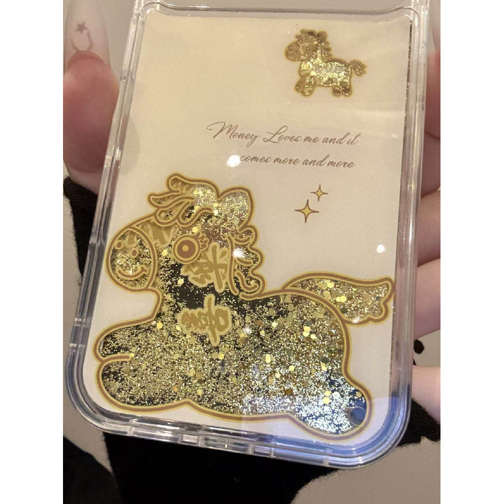 Ameigas Gold Glitter Pony Case - Glitter Liquid Sand Design with MagSafe Protection