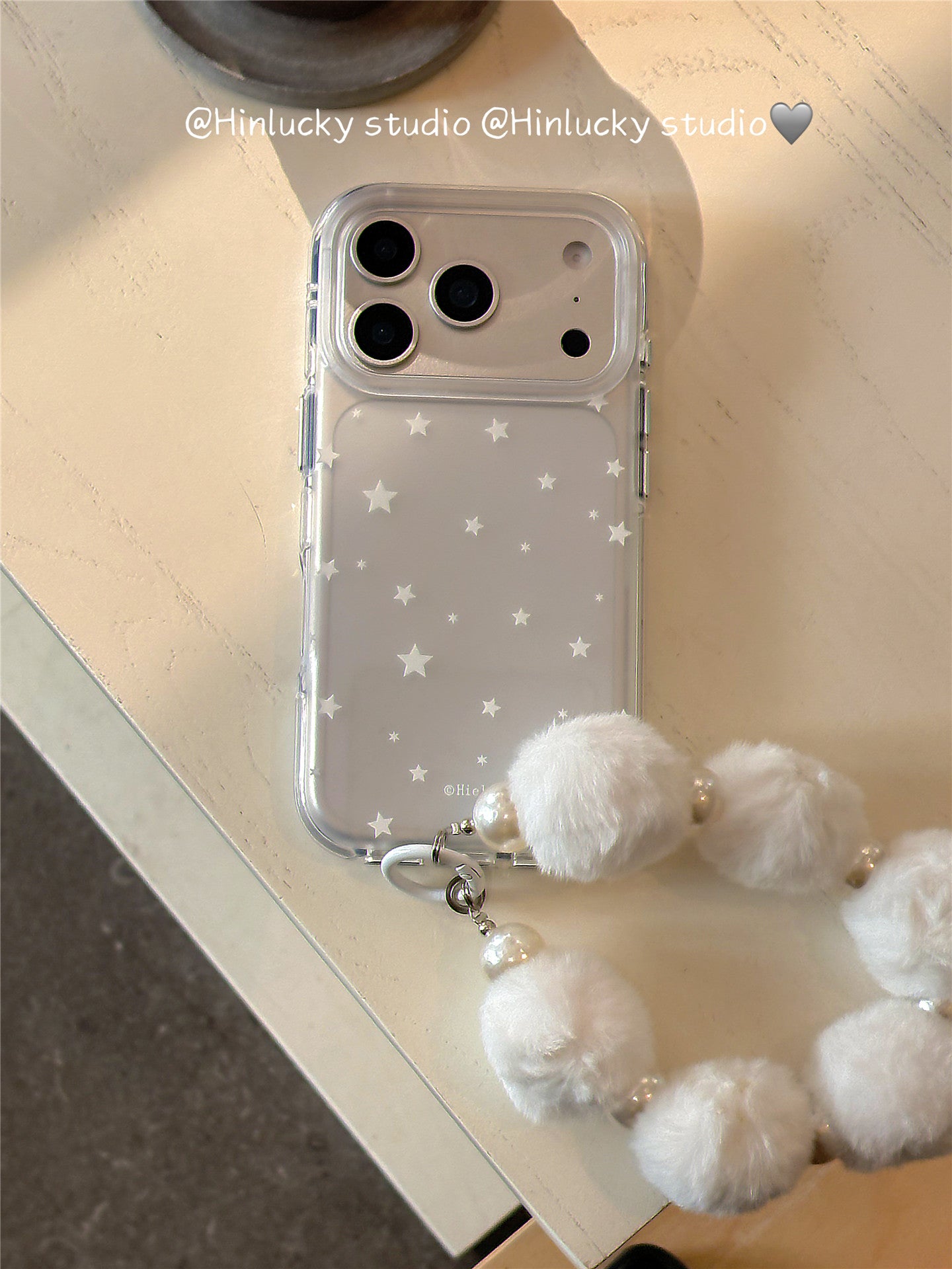 Ameigas Starry Frost Case - IMD Matte MagSafe Cover with Detachable Pompom Strap