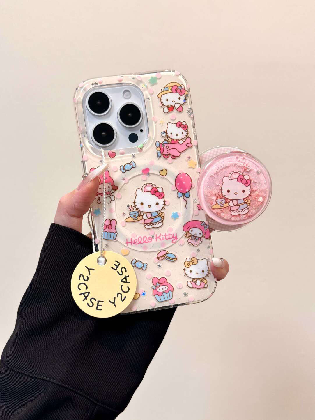 Ameigas Magnetic Maid Kitty Case - Cute Heart & Lace Design with Detachable Pearl Chain & 2-Layer IMD Protection