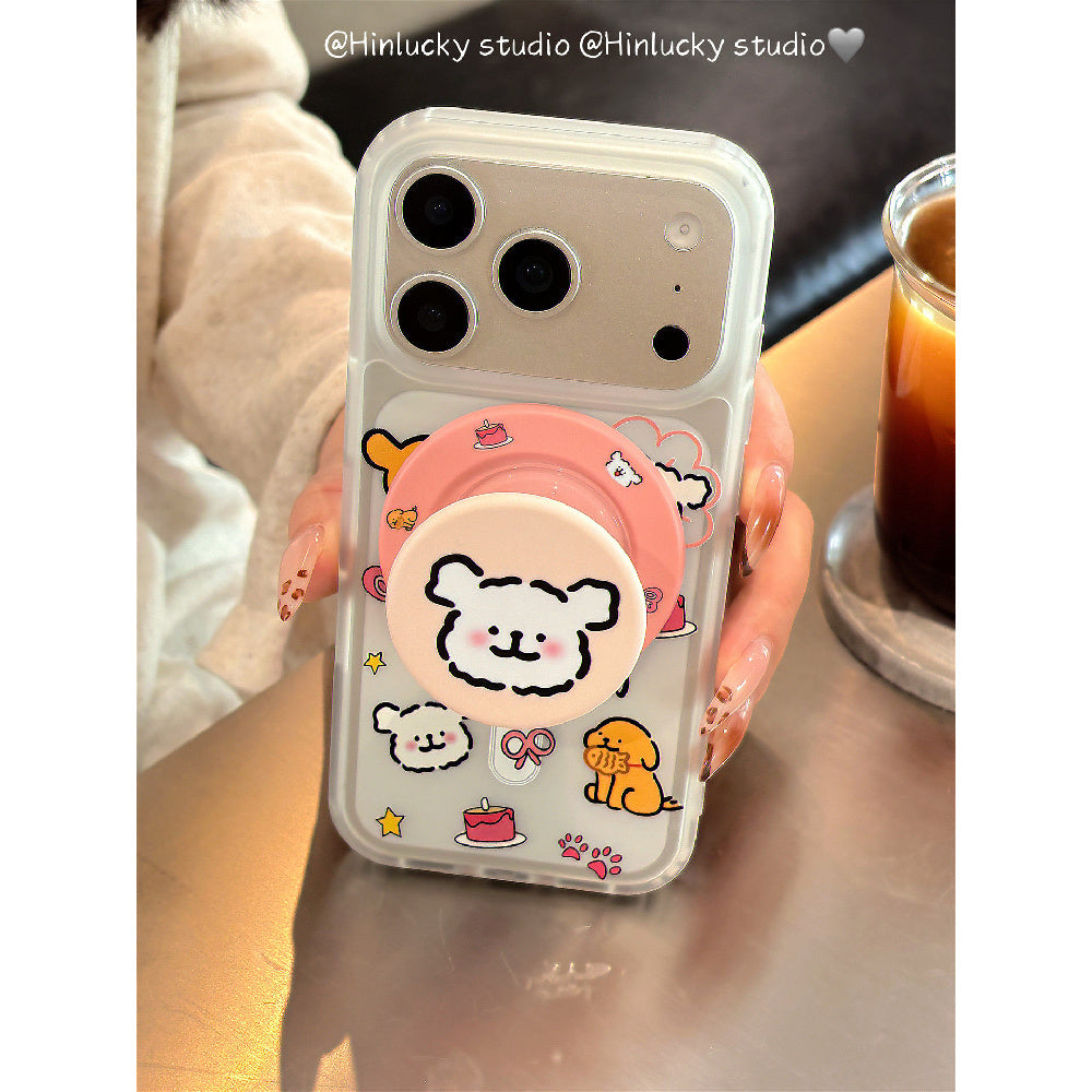 Ameigas Playful Pup Case - Cute Cartoon Dog MagSafe Frosted Cover with Stand