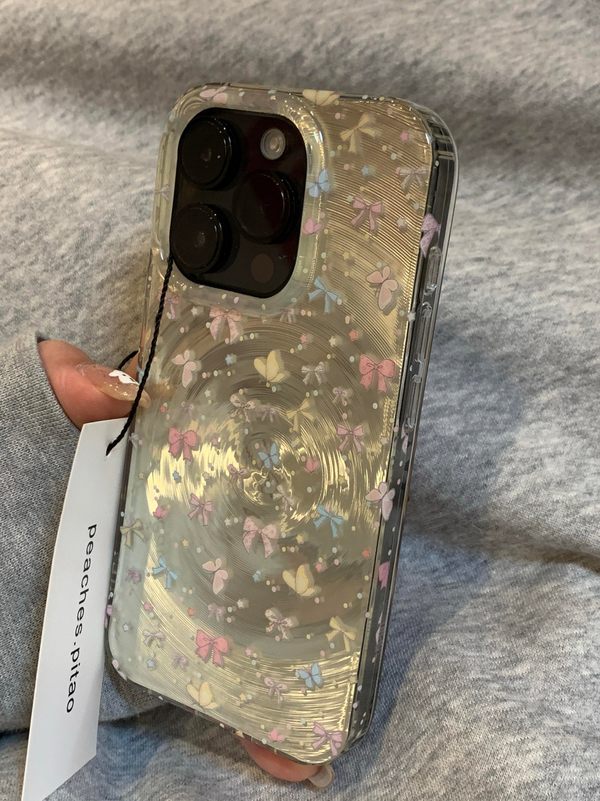 Ameigas Silver Swirl Case - Elegant Whirlpool & Colorful Bow Design with Full Protection