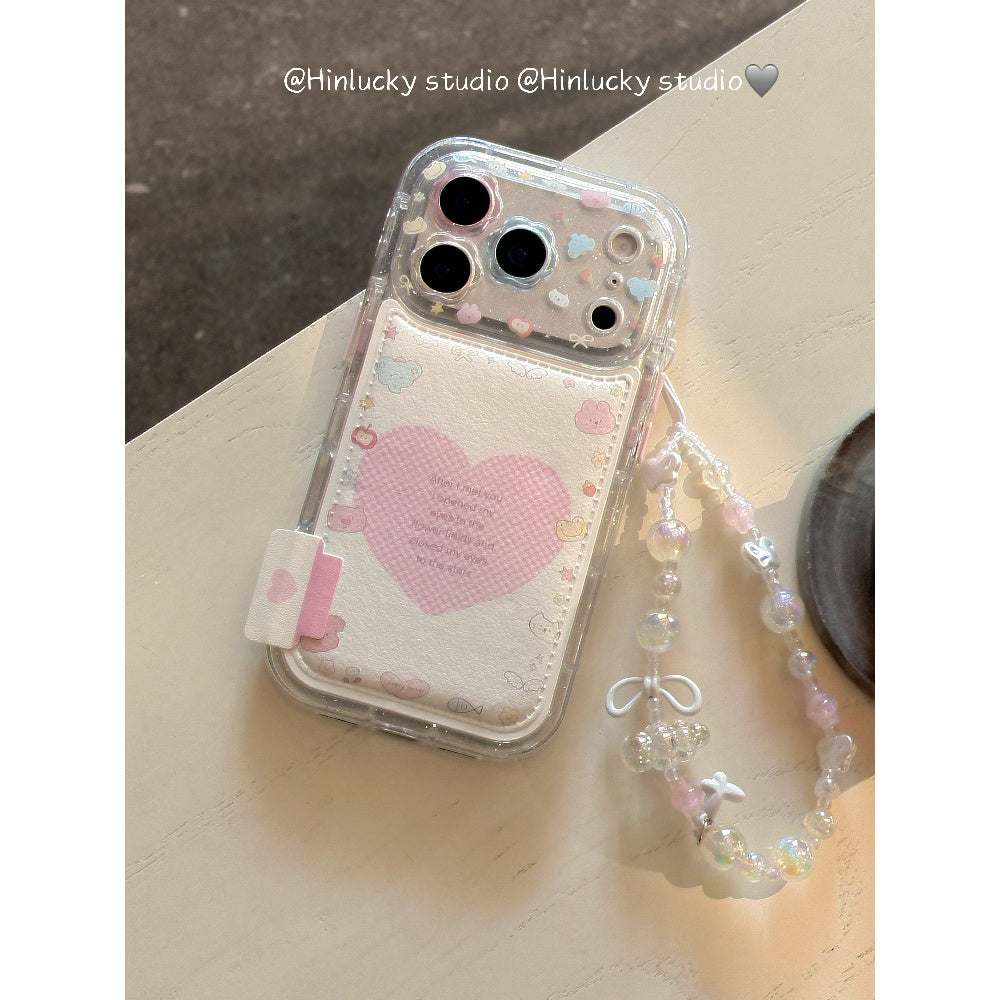 Ameigas Pink Love Beast Case - Playful Animal & Hearts with Detachable Chain