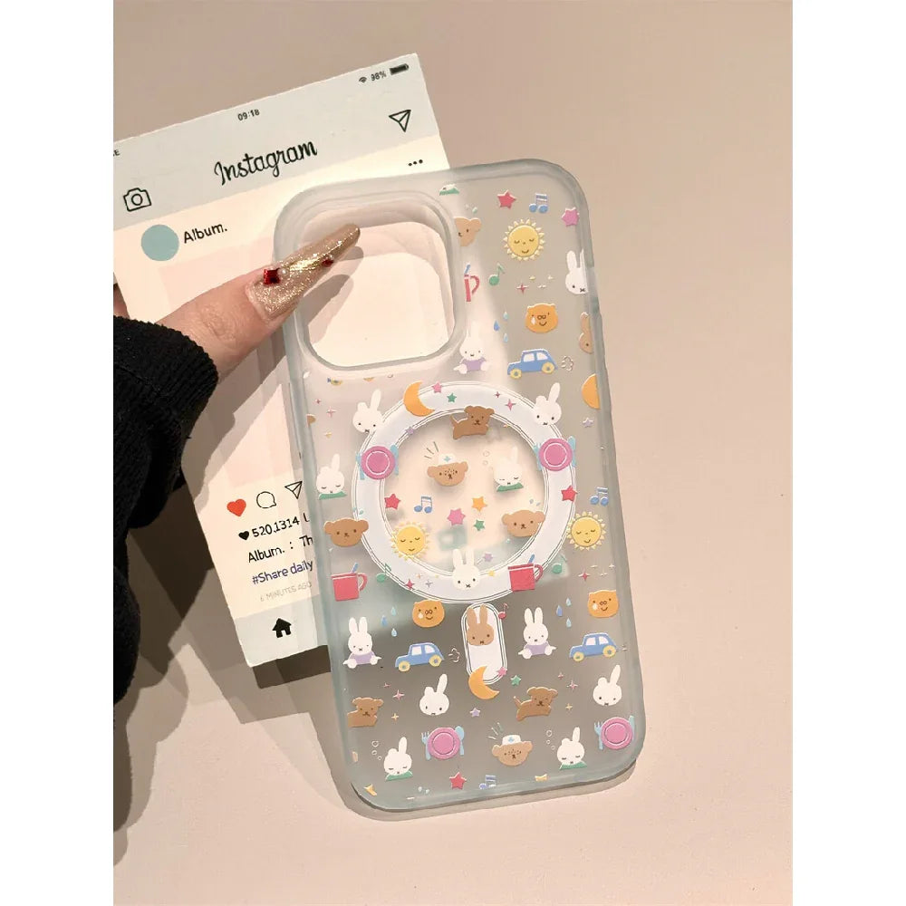 Ameigas Crystal Blue Miffy Case - Transparent Cute Rabbit Design with Magnetic Full-Body Protection - Ameigas