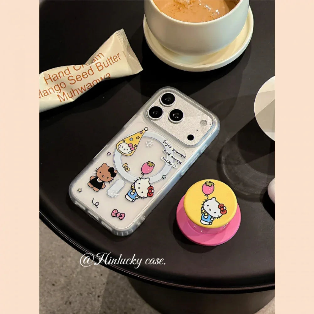 Ameigas Berry Balloon Kitty Case - Strawberry Cat & Balloon MagSafe Velvet Cover - Ameigas