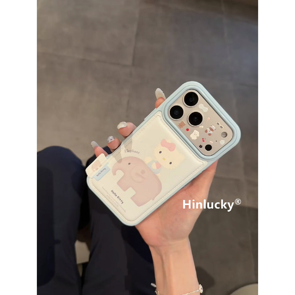 Ameigas Kitty & Ellie Adventure Case - Cat on Elephant Vegan Leather Cover for iPhone