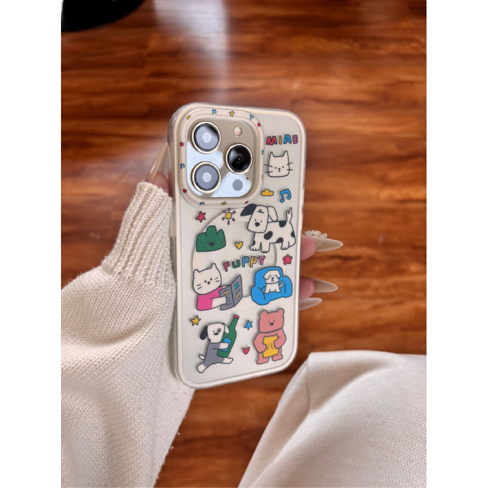 Ameigas Sunny Pals Case - Cartoon Dog & Cat Duo with MagSafe Frosted Cover