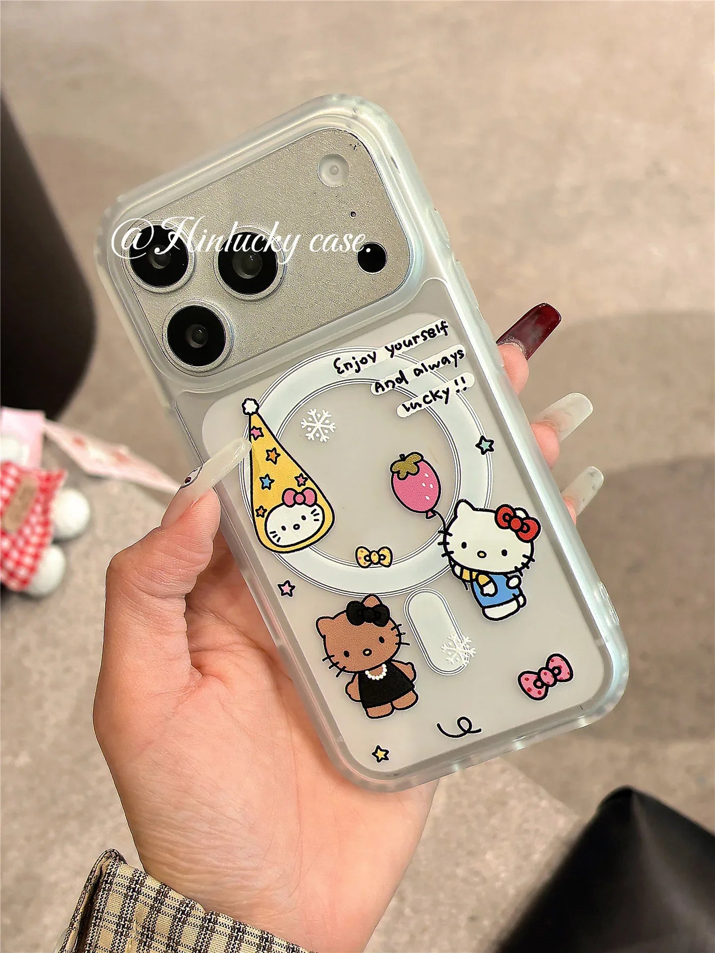 Ameigas Berry Balloon Kitty Case - Strawberry Cat & Balloon MagSafe Velvet Cover - Ameigas