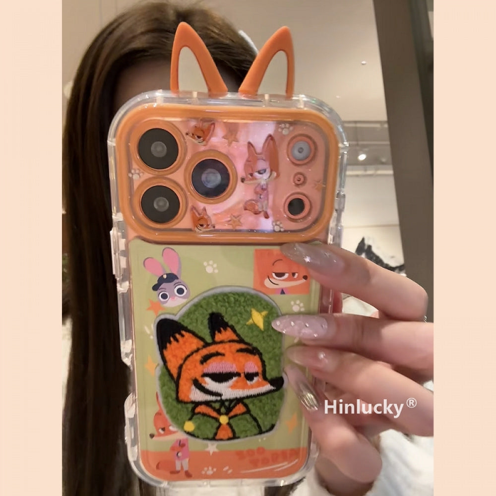 Ameigas Urban Duo Pop Case - 3D Ears Fox & Bunny Embroidery Cover for iPhone