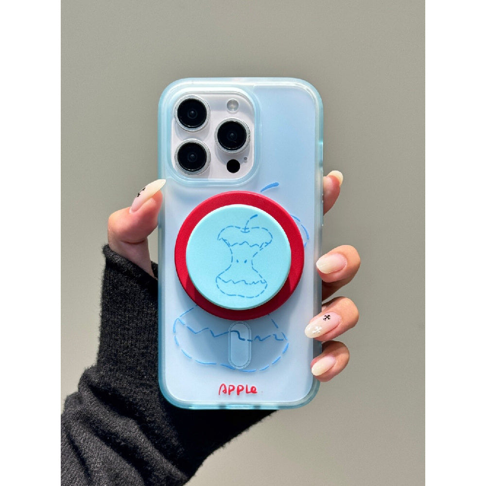 Ameigas Haze Blue Case - Minimalist Line Art & Apple Core Print with Magnetic Matte Finish