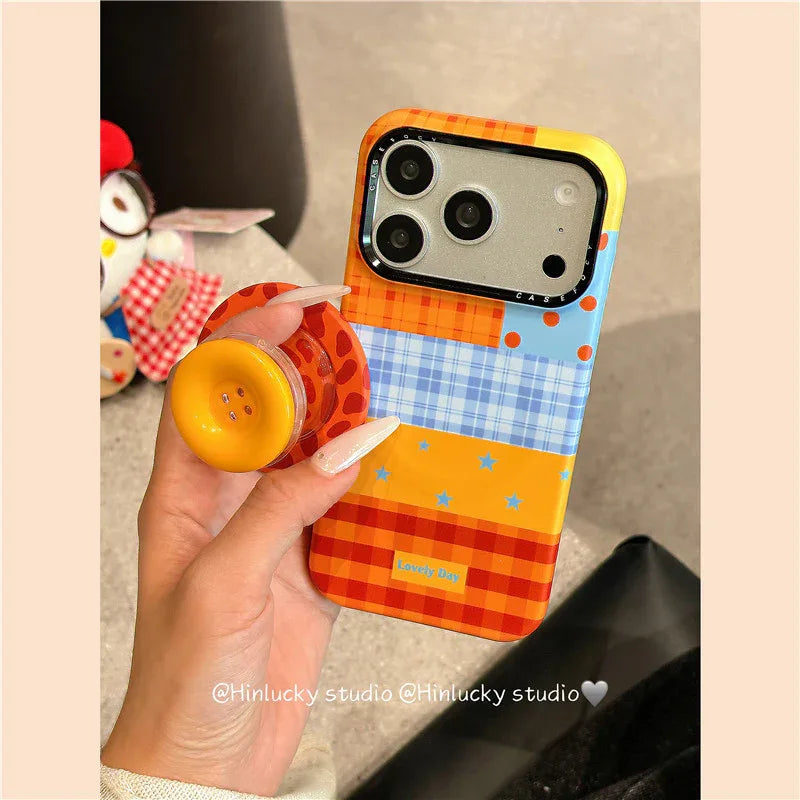 Ameigas Colorful Plaid Button Magnetic Stand Protective Case - Ameigas