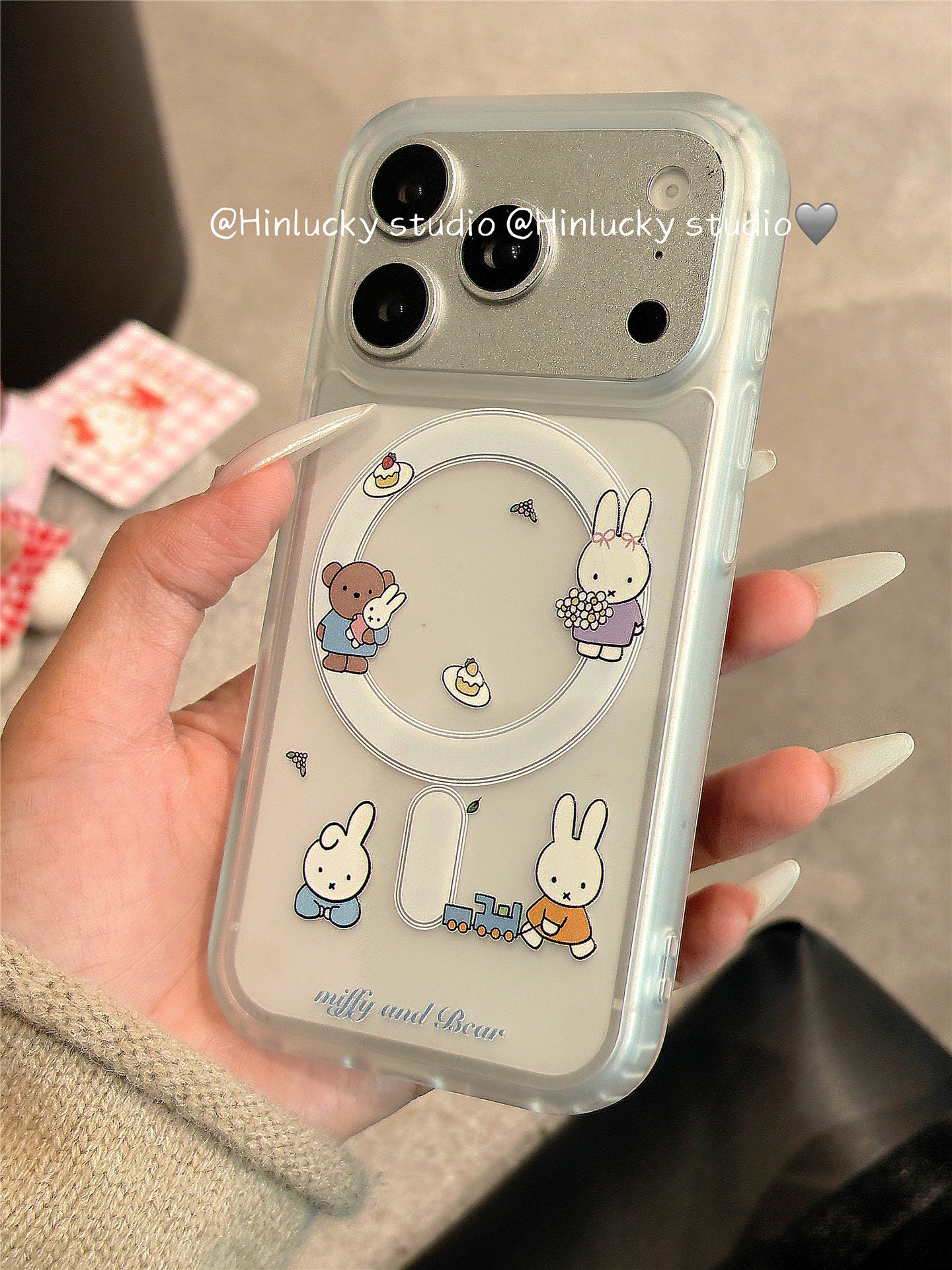 Ameigas Frosted Bunny Case - Miffy-Inspired MagSafe Cover with Pull-Ring Stand
