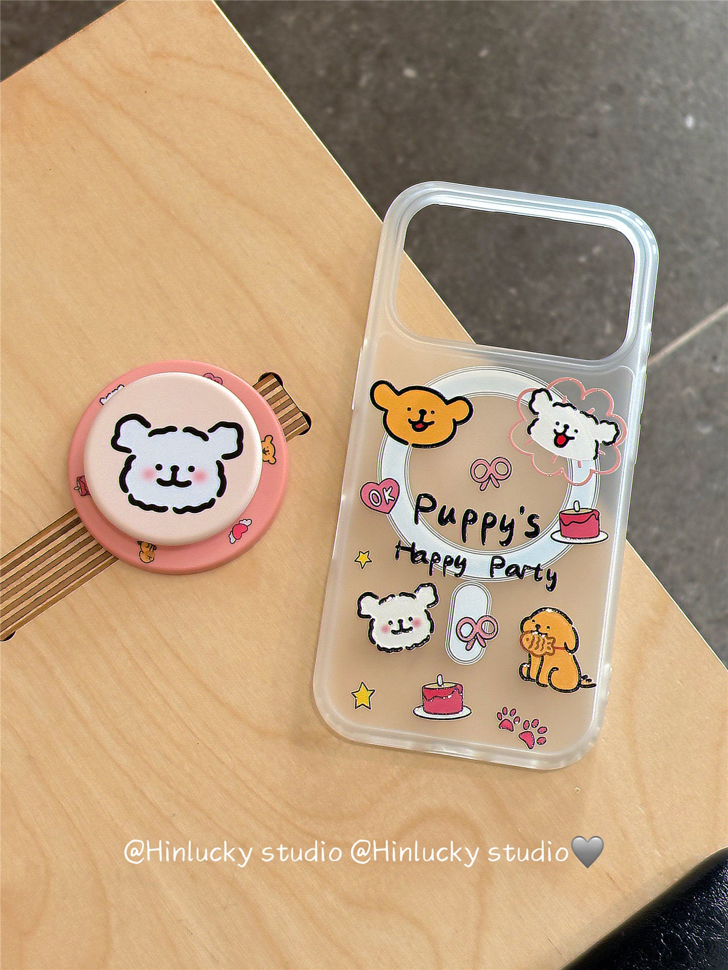 Ameigas Playful Pup Case - Cute Cartoon Dog MagSafe Frosted Cover with Stand