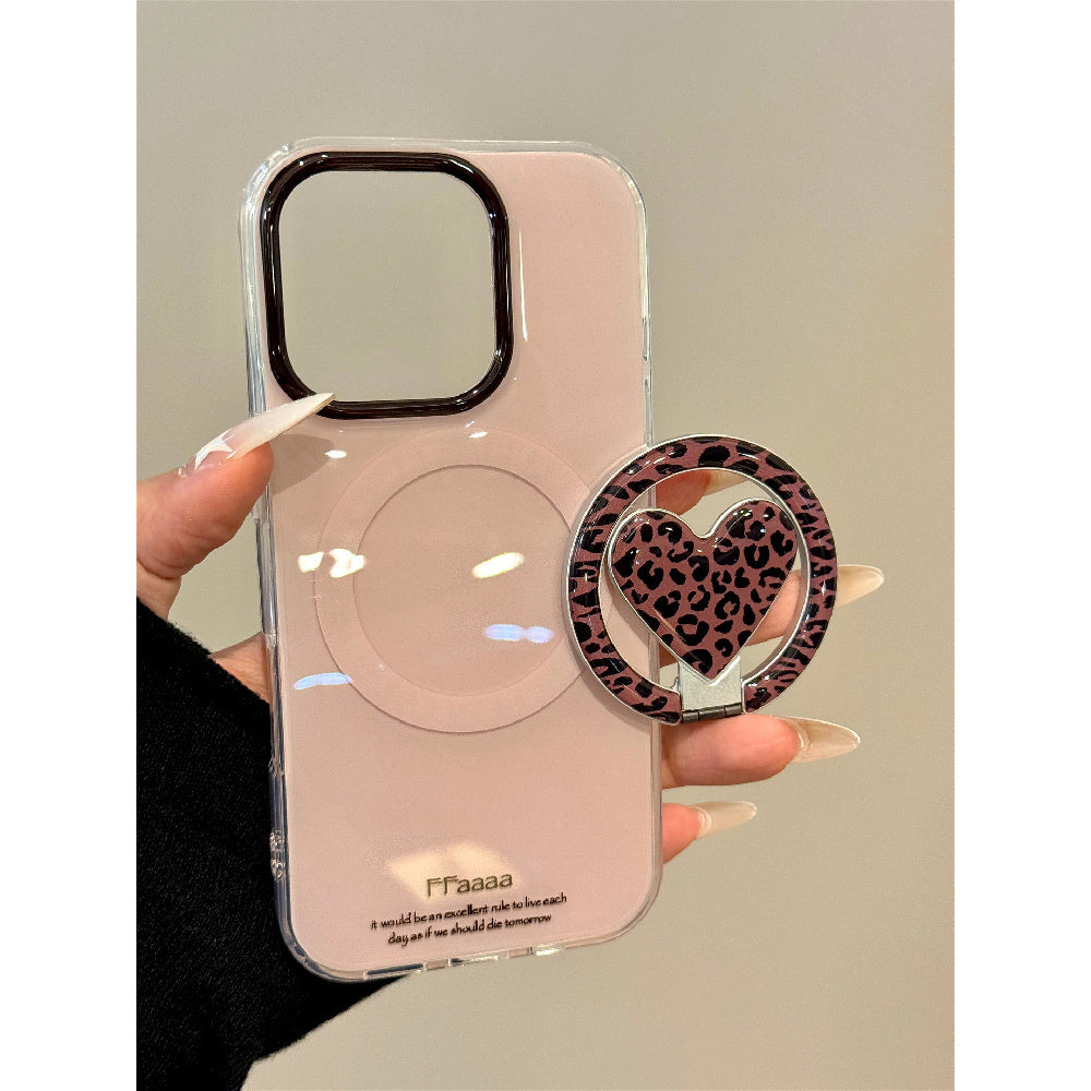 Ameigas Iced Mocha Leopard Case - Heart Print Folding MagSafe Stand & Dual Guard Cover