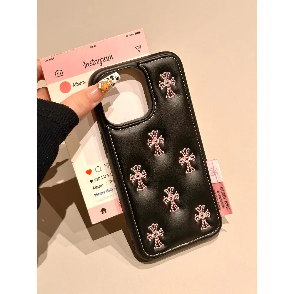 Ameigas Chrome Hearts 3D Case - Black Bubble Design with Gothic Cross Detail & Full-Body Protection - Ameigas