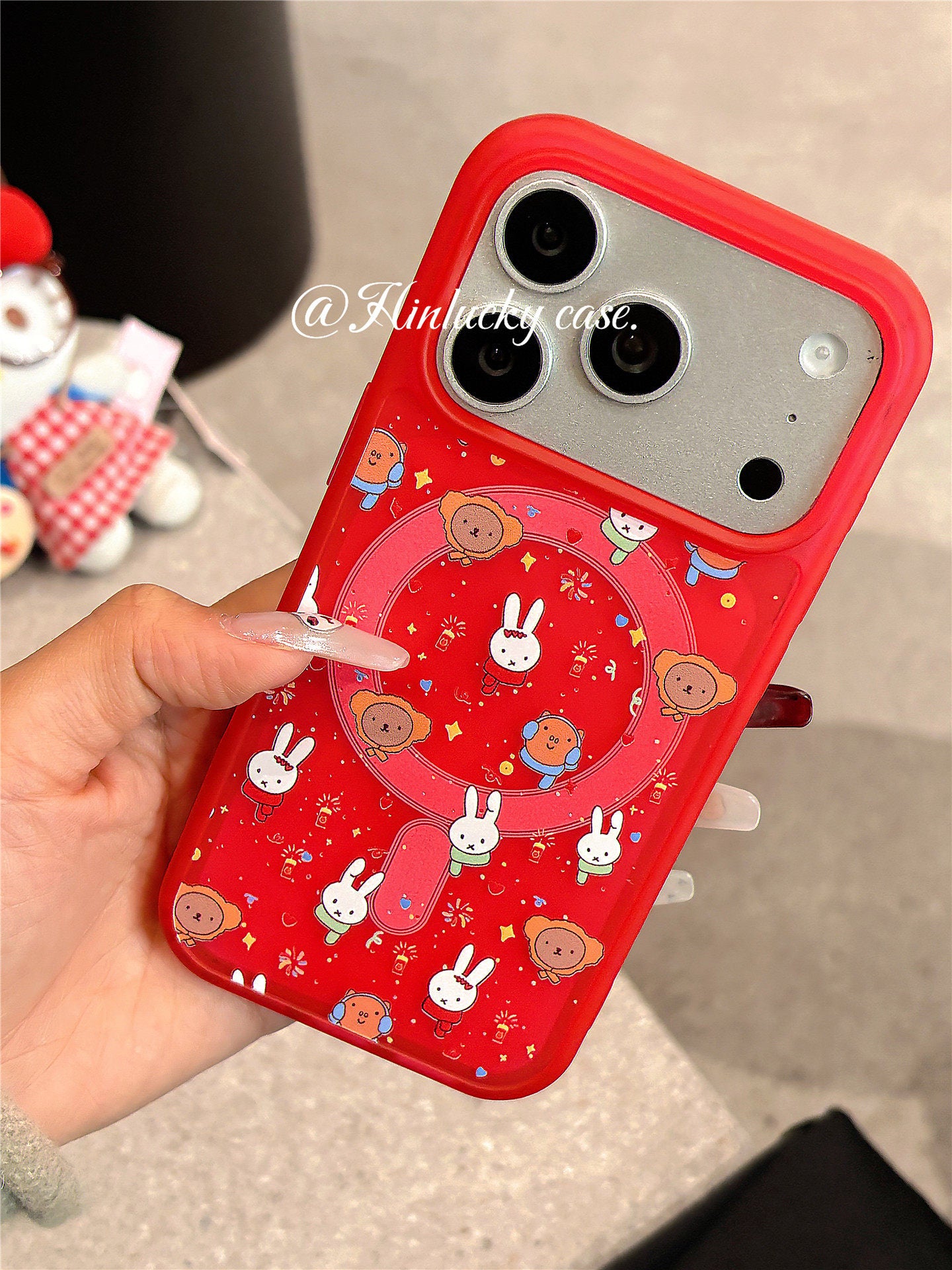 Ameigas Sparkler Bunny Case - Red Fireworks & Miffy-Inspired MagSafe Skin-Feel Cover