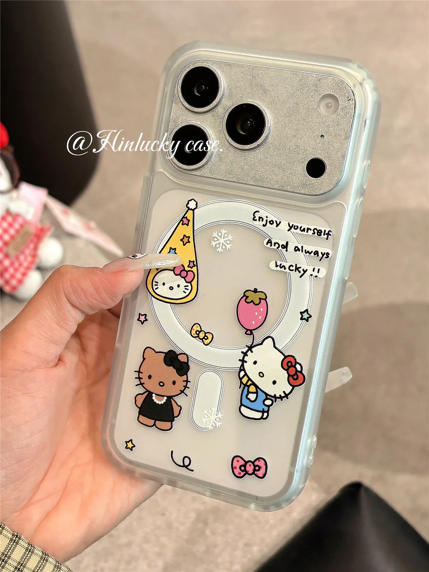 Ameigas Berry Balloon Kitty Case - Strawberry Cat & Balloon MagSafe Velvet Cover - Ameigas