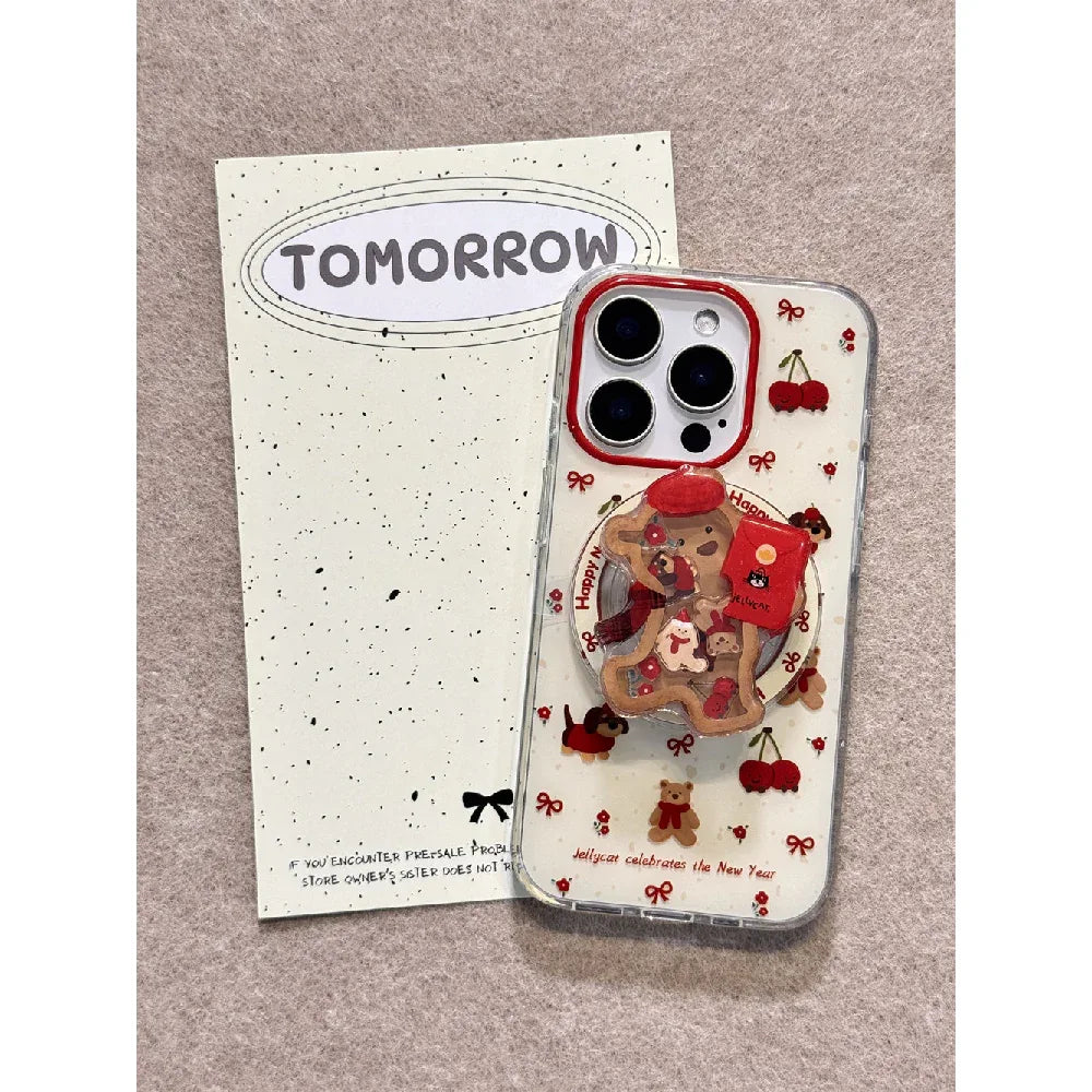 Ameigas Cute Cherry Bear & Dachshund Magnetic Stand Phone Case - Ameigas